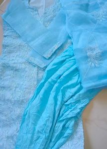POWDER BLUE ORGANZA PATIALA SUIT + FREE GIFT