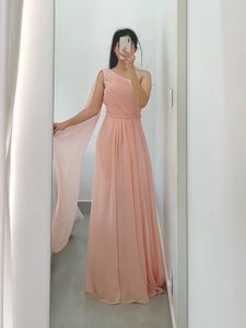 Peach One-Shoulder Gown with shawl attached