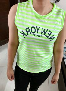 Women Green Striped Printed Casual Tank Top