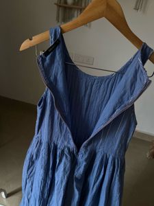 GOA PARIS Blue Linen Cotton Fit&amp;Flare MAXI