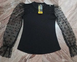 Chic Black Polka Dot Sleeve Top