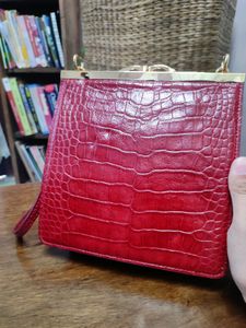 Red Leather Sling Clip Bag