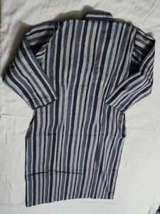 Women Blue Cotton Striped Printed Kurta Set