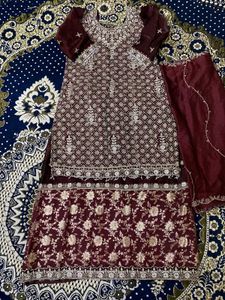 Maroon Embroidered Pakistani Suit