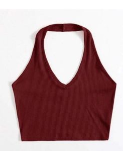 Burgundy Ribbed Halter Top