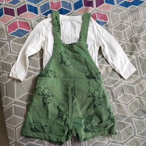 Full Sleeve Tshirt And Dungaree Set