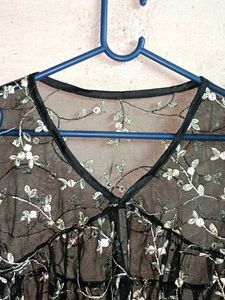 Partywear See-through Floral Sheer Cropped Top