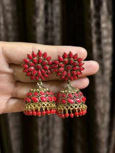 Red Jhumka Earrings