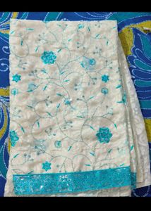 🖤White&Blue Saree🖤
