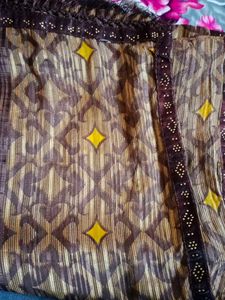 Elegant Brown Floral Print Saree