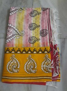 Beautiful Soft Pure Cotton Paisley Print Saree