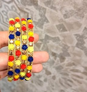 Multicolor Golden Crystal Bangles