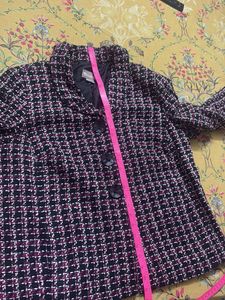 Plus Size Checkered Tweed Jacket