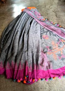 Linen Jamdani saree Without Blouse Hand weaving