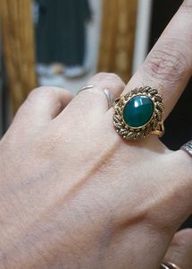 Golden Oxidized Ring With Dark Green Stone✨️