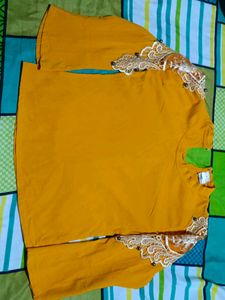 Yellow Lace Sleeve and Crop Top