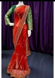 Elegant Red & Gold Embroidered Saree