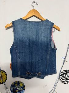 Vintage Denim Vest with Butterfly Patch💗