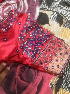Red And Blue Work Blouse