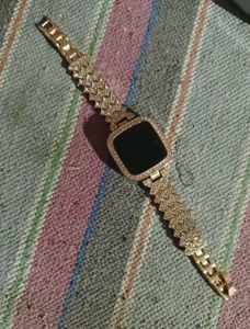 Fashion Rose Gold Square Stone Work Led Watch