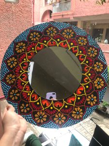 Hand-Painted Mandala Mirror Red And Orange
