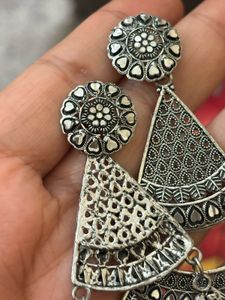 Silver Jhumka Earrings and Ring