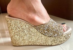 Golden Bridal Wedges