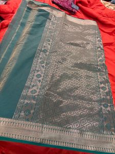 🆕 Ivory teal silk cotton Saree