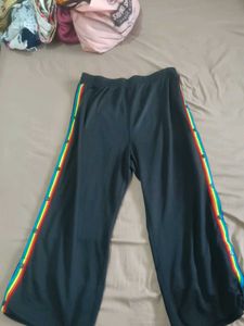 Rainbow Stripe Wide Leg Pants With Side Slits