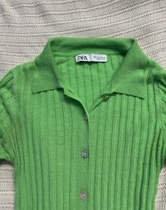 Zara Green Ribbed Knit Top