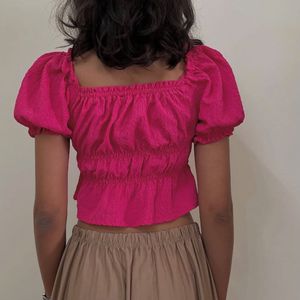 Pink Puff Sleeve Crop Top