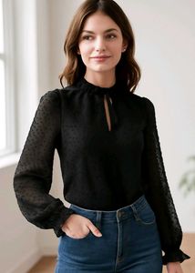 Elegant Black Sheer Sleeve Top 🖤♠️👸