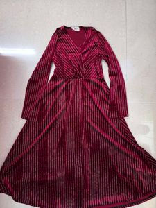 Striped glittery Velvet Long Sleeve Dress