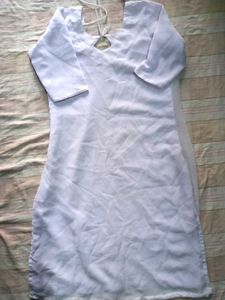 Combo White Cotton Kurti And Blue Dress