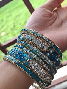 Teal &amp; Silver Rhinestone Bangle Set🩵