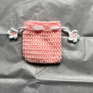 Pink Crochet Flower Pouch