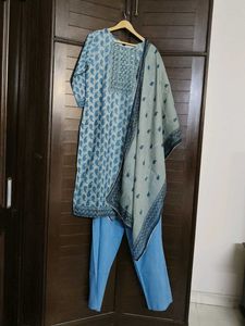 Women Cotton Printed Embroidered Kurta Set