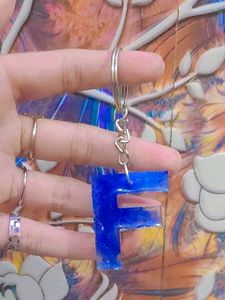Blue 'F' Initial Keychain