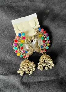 Peacock Jhumka Earrings - Colorful & Unique