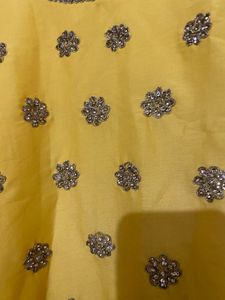 Its Mango Yellow Colour With Blue Dupatta