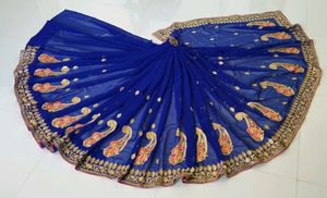 Royal Blue Georgette Saree With Thread Embroidery