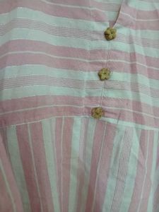 Pink and White Cotton Plus Size Kurti