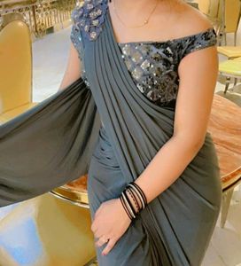 Grey Party Wear Saree With Blouse 34 Bust