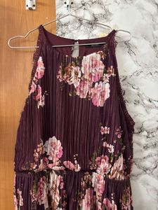 Vero Moda Burgundy Floral Pleated Mini Dress