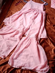 Pink Embroidered Peplum Palazzo Set