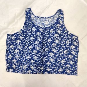 Navy Blue White Floral Sheer Top