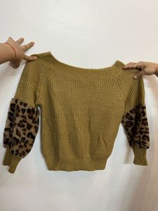 Leopard Print Sleeve Sweater