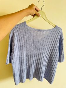 Light Blue Knit Button-Up Top