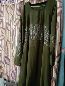 Olive Green Embellished Burqa