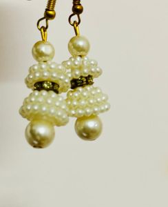 Cream Pearl Bead Jhumkas